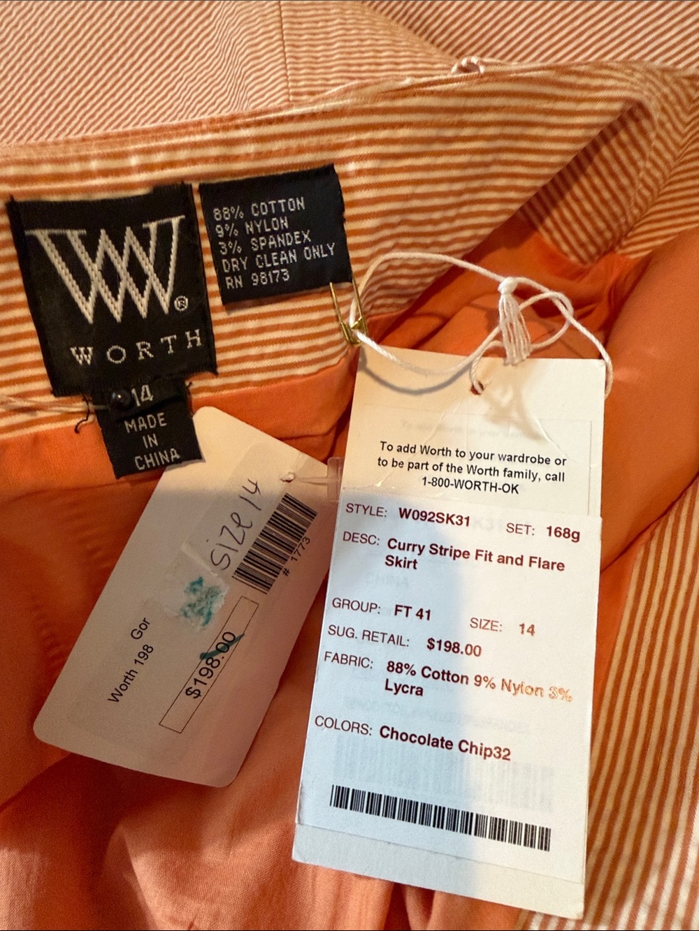 Worth New York Skirt 14 NWT $198 Curry Stripe Pleated Fit Flare Cotton - Picture 5 of 9